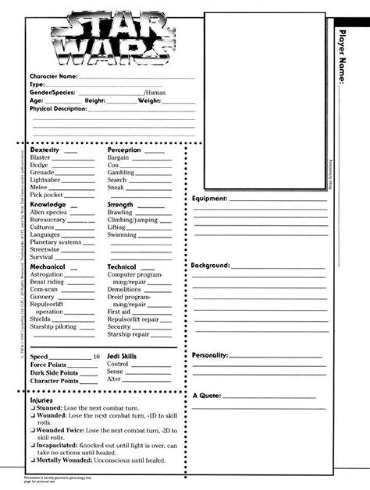Star Wars D&D Character Sheet PDF – Ready-to-Print Game Sheet