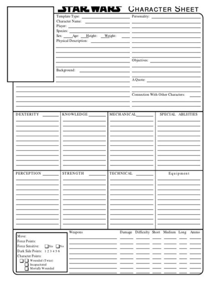 Download Free Star Wars D6 Character Sheet PDF