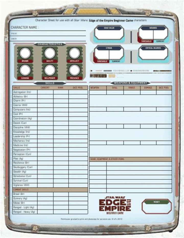 Star Wars Edge of the Empire Character Sheet PDF – Free Download