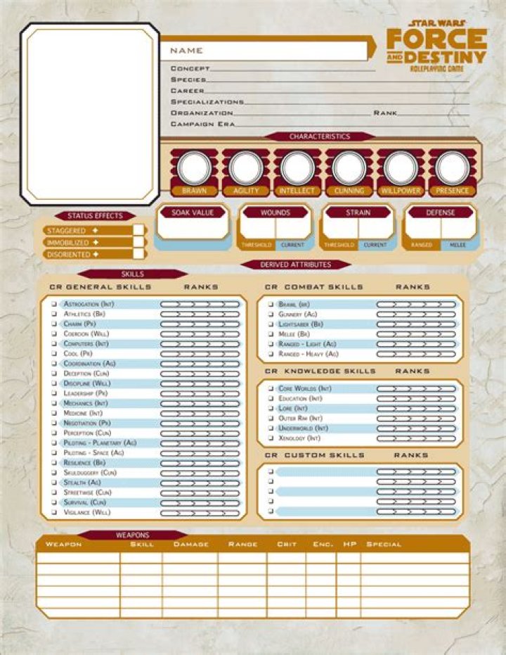 Star Wars Force and Destiny Character Sheet PDF – Download Complete Guide