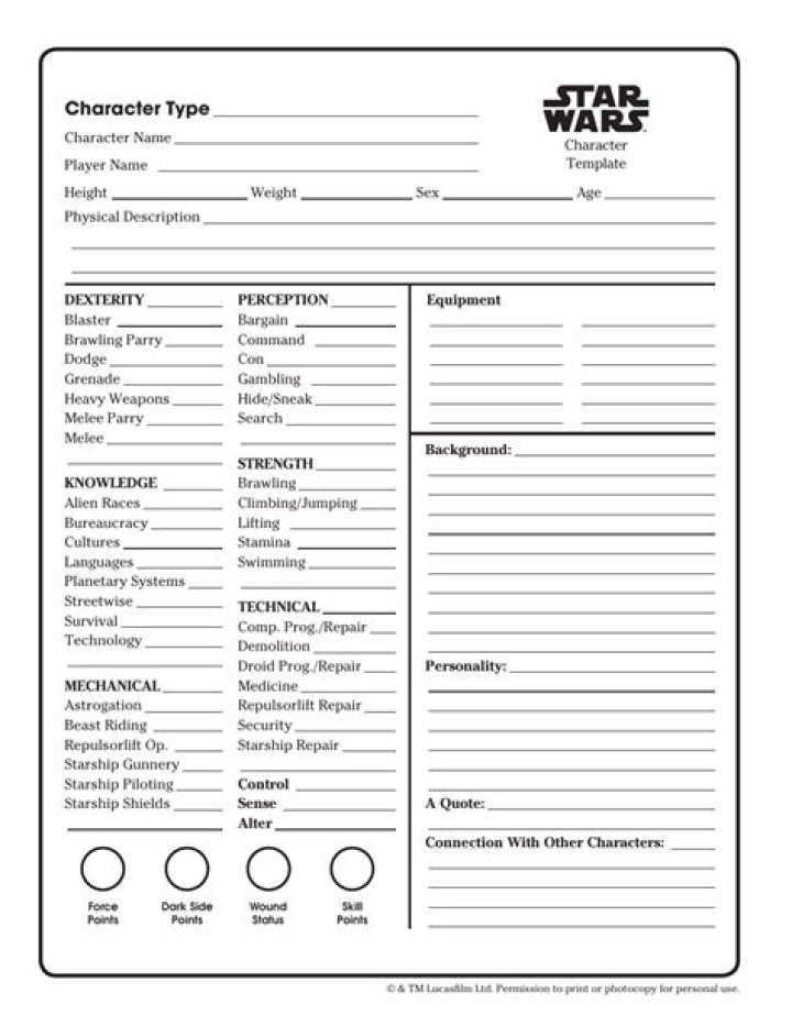 Download the Official Star Wars RPG Character Sheet PDF