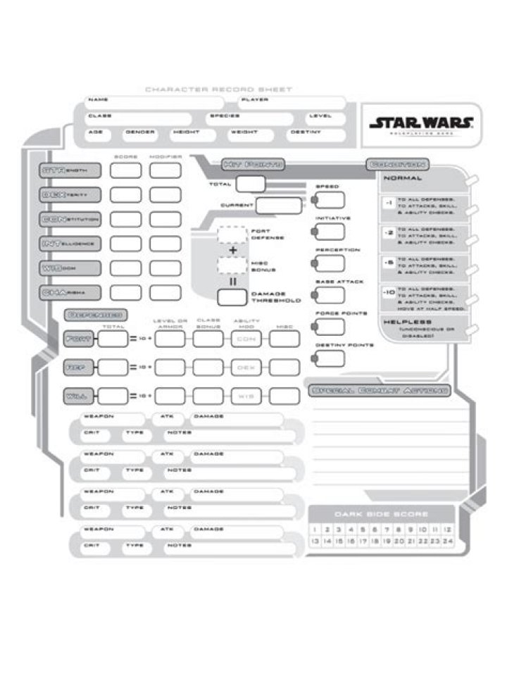 Star Wars Saga Edition PDF Character Sheet – Free Download