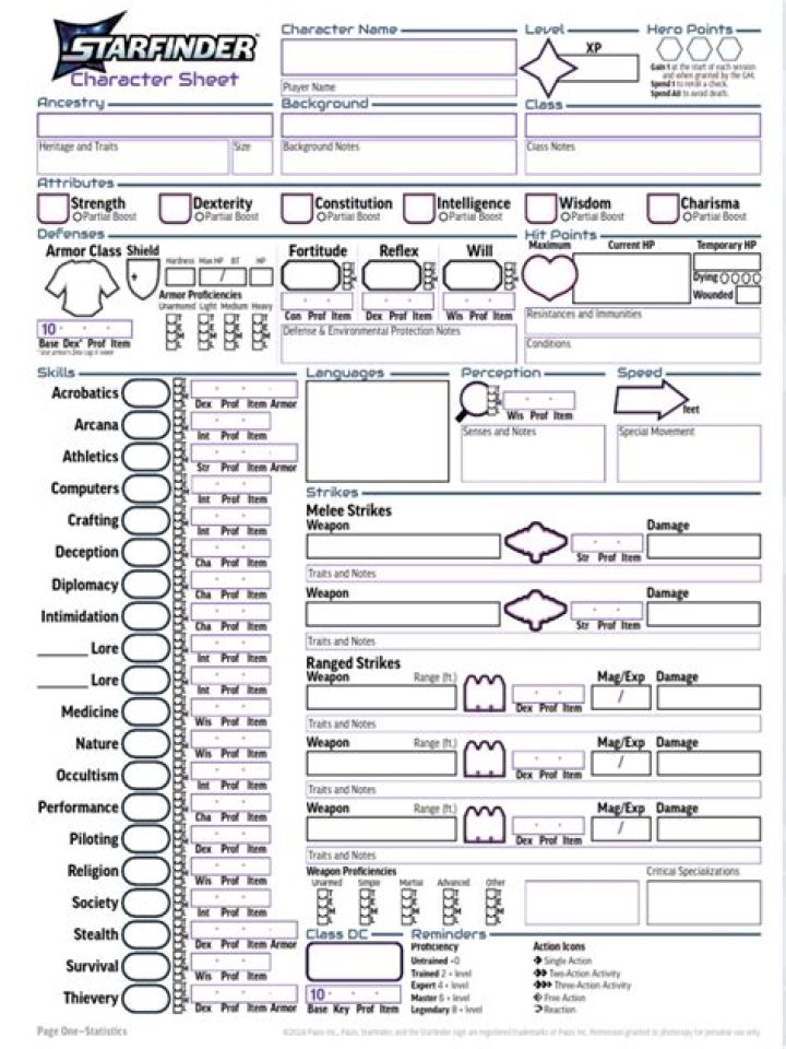 Starfinder 2E Character Sheet PDF for Instant Character Creation