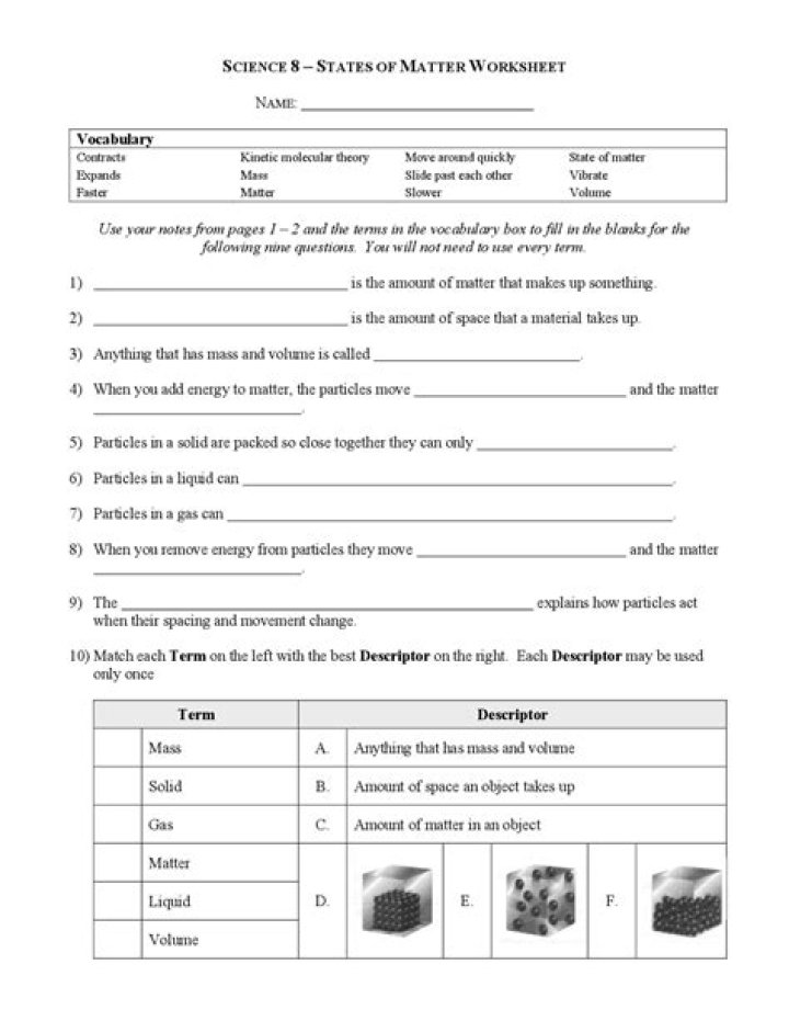 KS3 States of Matter Worksheet PDF: Free Printable Revision Resource