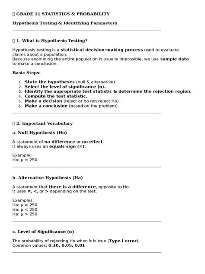 Statistics Hypothesis Testing PDF: Step-by-Step Guide & Examples