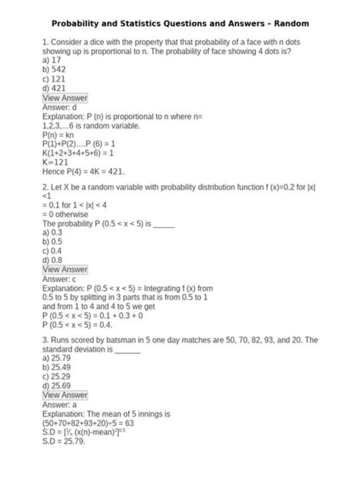 Statistics Probability Questions & Answers PDF for Exam Success