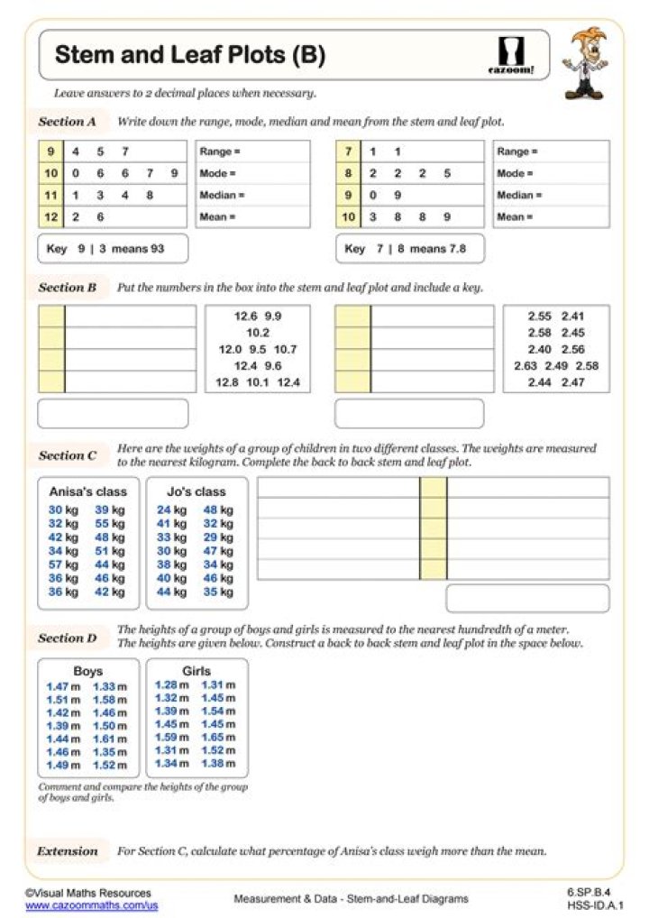 Stem-and-Leaf Plot Questions and Answers PDF – Master Data Visualization with Step-by-Step Practice