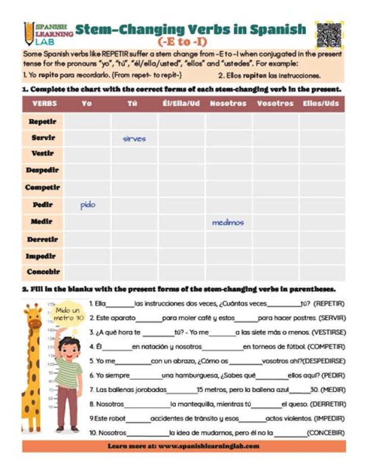 Stem Changing Verbs Practice Worksheet PDF for ESL Students