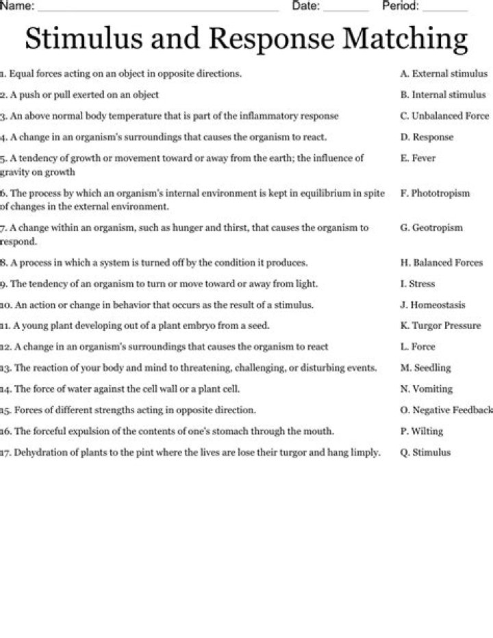Stimulus and Response Worksheet PDF – Learn Behavioral Principles