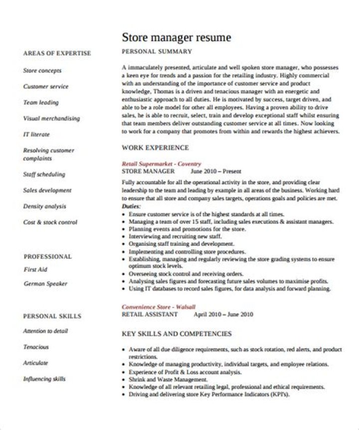 Store Manager Resume PDF for Hiring Managers