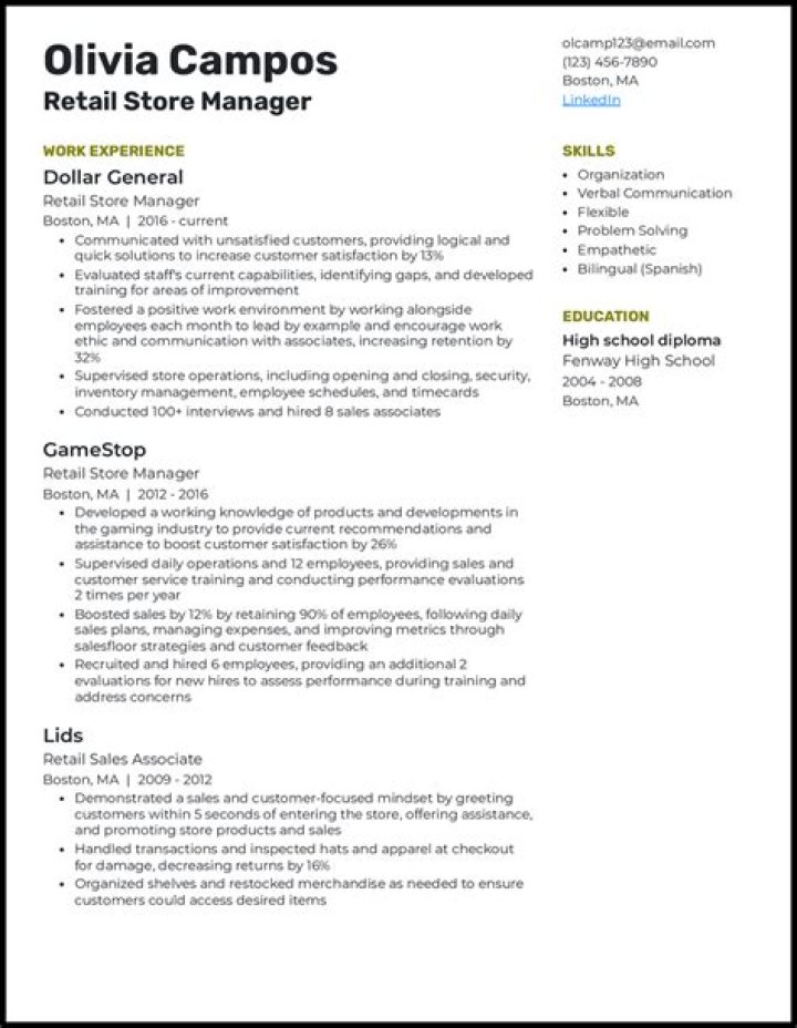 Store Manager Resume Sample PDF for Successful Hiring
