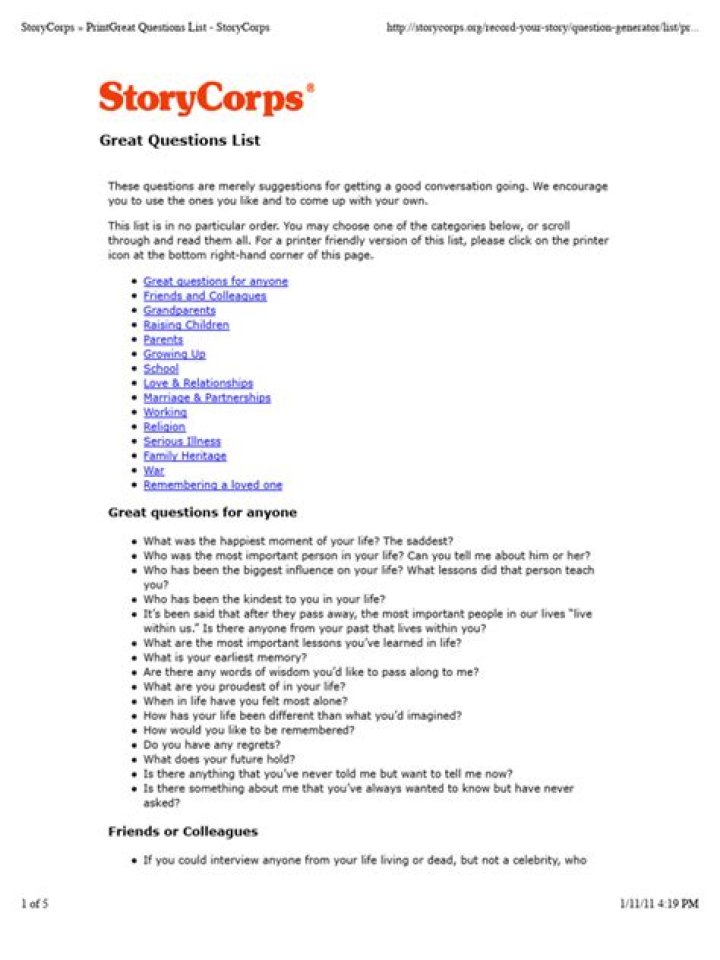 StoryCorps Great Questions PDF: Powerful Prompts for Meaningful Conversations