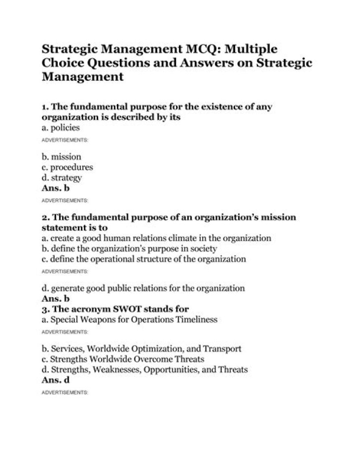 Strategic Management Questions and Answers PDF Guide