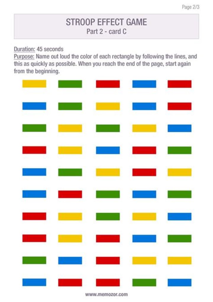 Download Free Stroop Test Printable PDF for Cognitive Assessment