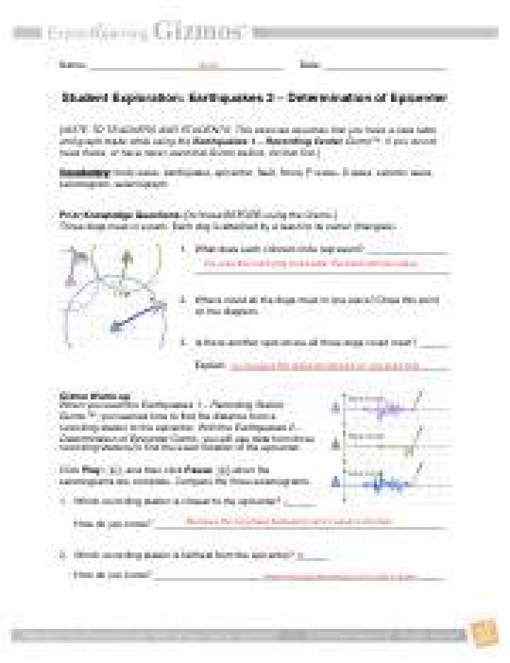 Student Exploration Earthquakes: Determining Epicenter Answer Key PDF