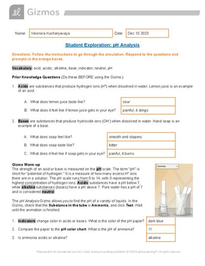 Student Exploration PH Analysis Answer Key PDF – Instant Access