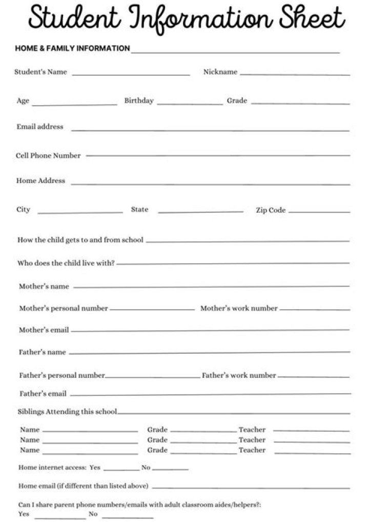 Download Free Student Information Sheet PDF Instantly