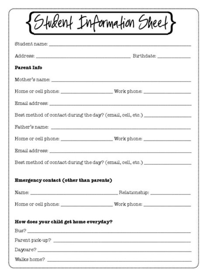 Download the Complete Student Information Sheet PDF