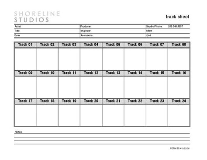 Studio Track Sheet PDF: Printable Music Recording Log