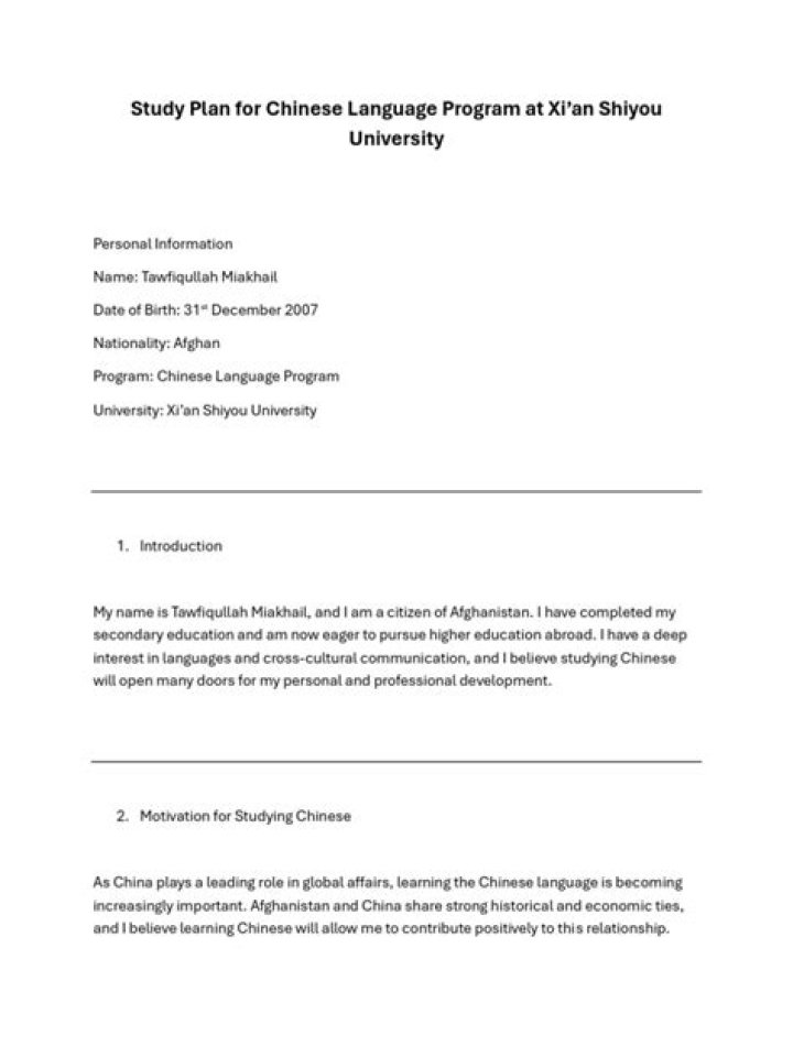 Complete Study Plan for Chinese Language Program – Free PDF Download
