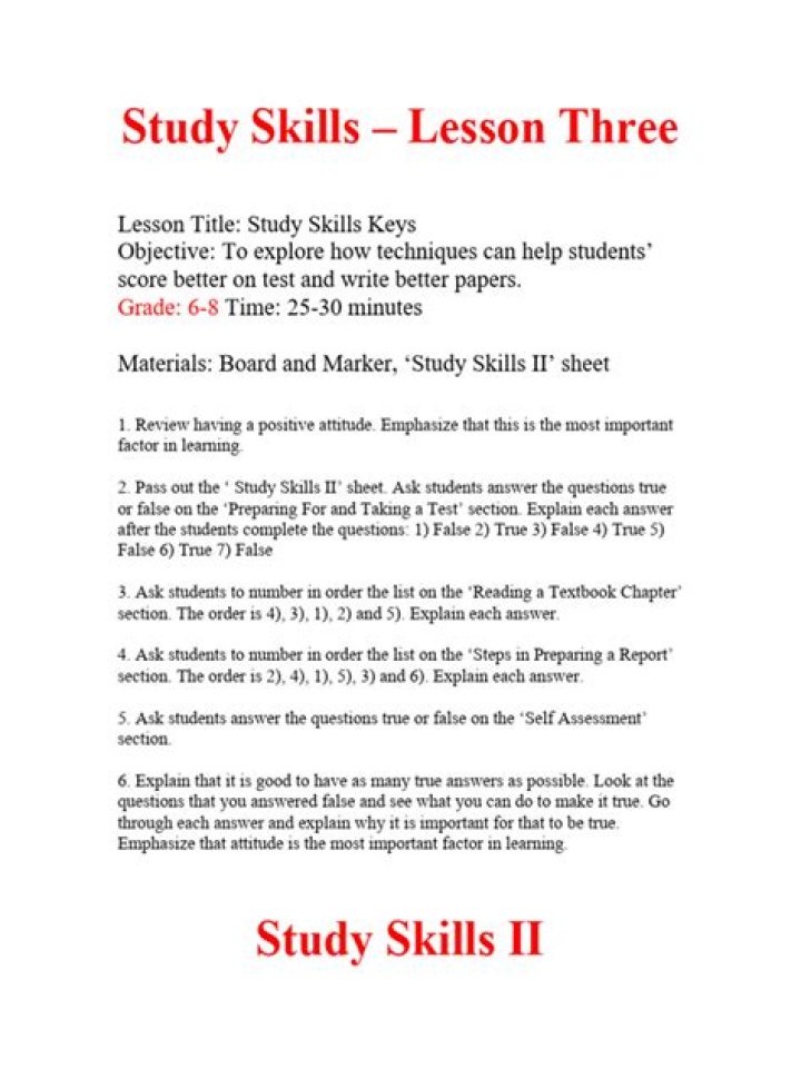 Effective Study Skills Lesson Plans PDF for Students