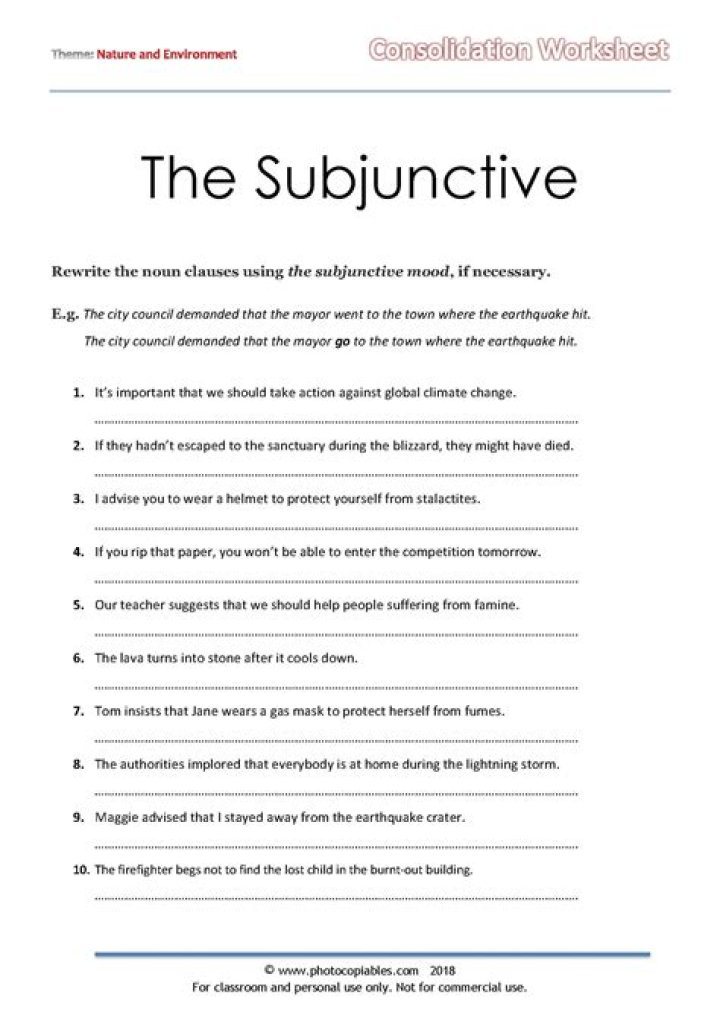 Subjunctive Exercises with Answers PDF for Free Download