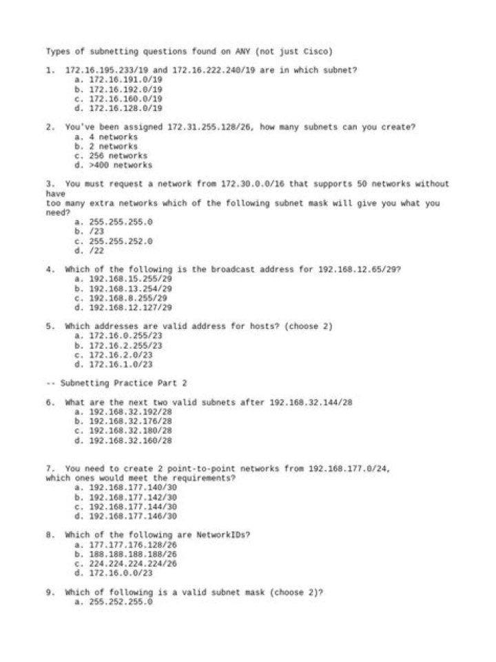 Master Subnetting Practice Questions and Answers PDF