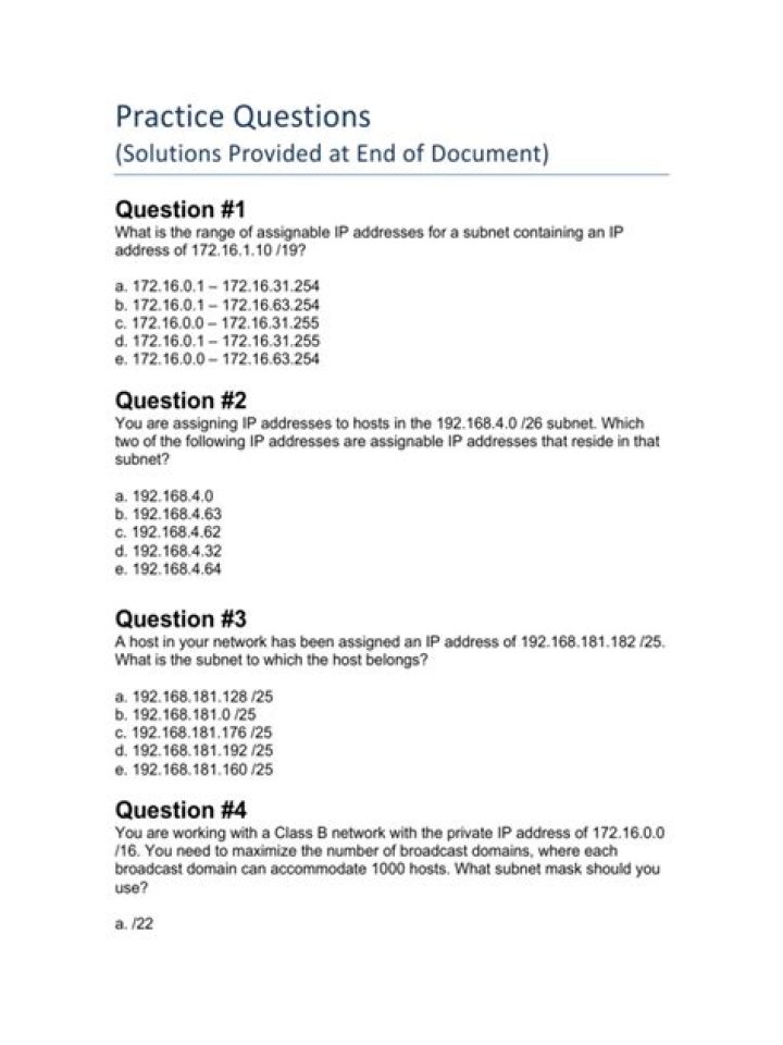 Master Subnetting Practice Questions PDF for Networking Exams