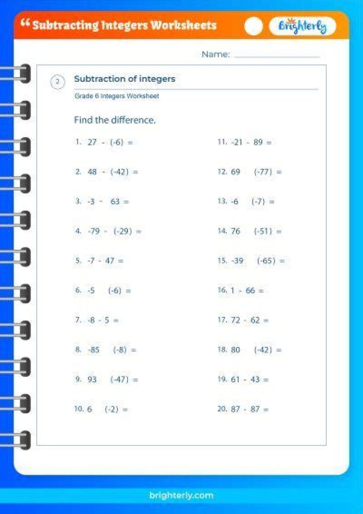 Free Subtracting Integers Worksheet PDF - Instant Download