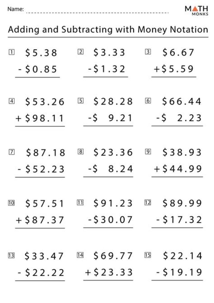 Subtracting Money Worksheets PDF – Free Printable Exercises