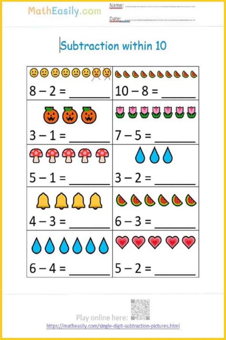Free Subtraction Worksheets for Kindergarten PDF - Printable Math Practice