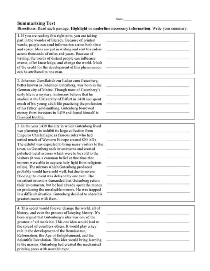 Summarizing Nonfiction Texts: Free PDF Worksheet for Students