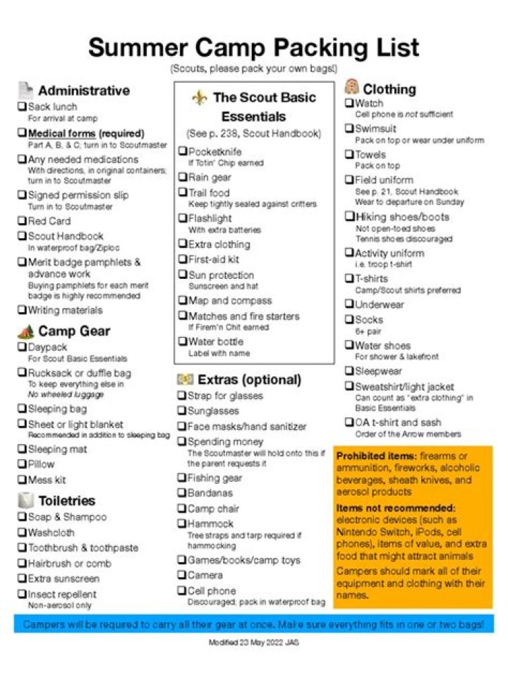 Summer Camp Packing List PDF: Essential Items to Pack