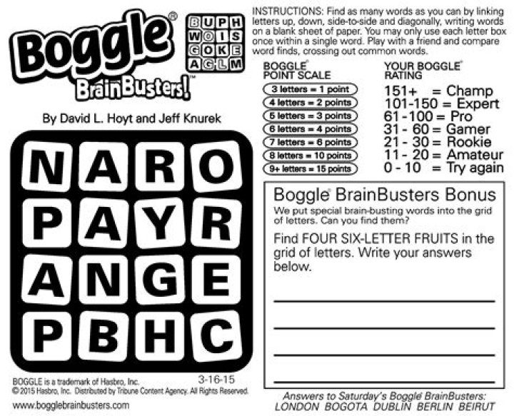 Sunday Boggle Answers Today PDF – Free Printable Word List