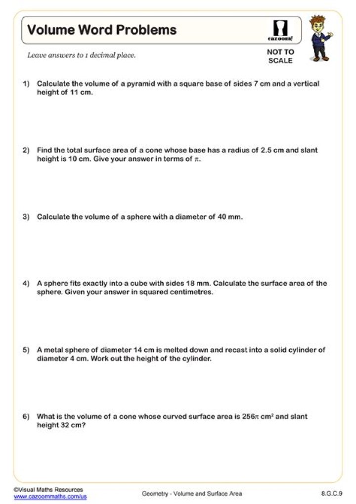 Surface Area and Volume Word Problems Worksheets with Answers PDF