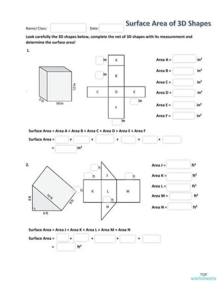 Surface Area of 3D Shapes Worksheet PDF – Download for Free
