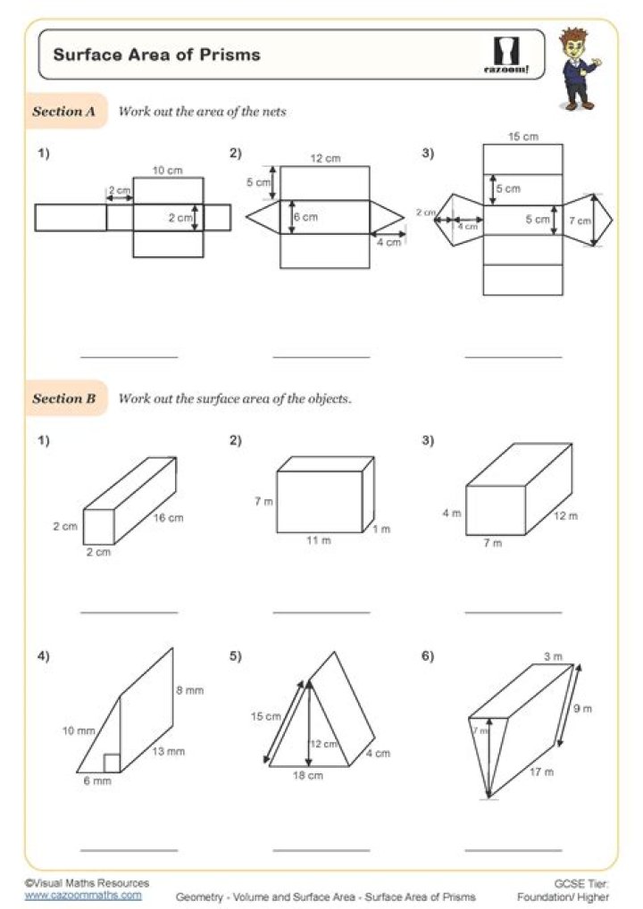 Surface Area of a Triangular Prism Worksheet PDF – Download Instant Practice