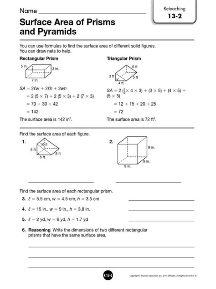 Free Printable Surface Area of Prisms and Pyramids Worksheet PDF