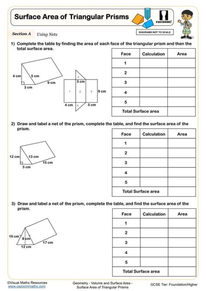 Solve Surface Area of Triangular Prism Word Problems – Free PDF Worksheet