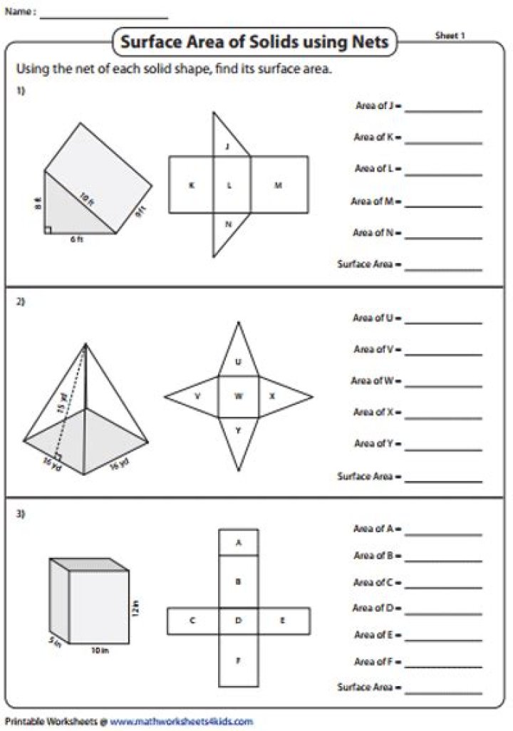Surface Area Using Nets Worksheet PDF – Free Printable Practice