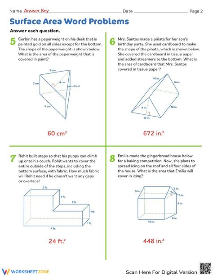 Surface Area Word Problems Worksheets with Answers PDF – Download Now