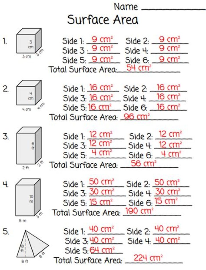 Free Surface Area Worksheets PDF – Practice Problems & Answers