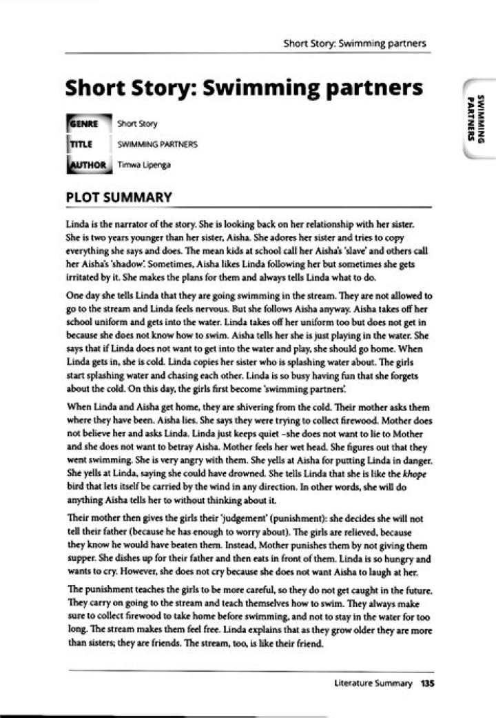 Swimming Partners: Short Story Questions & Answers PDF