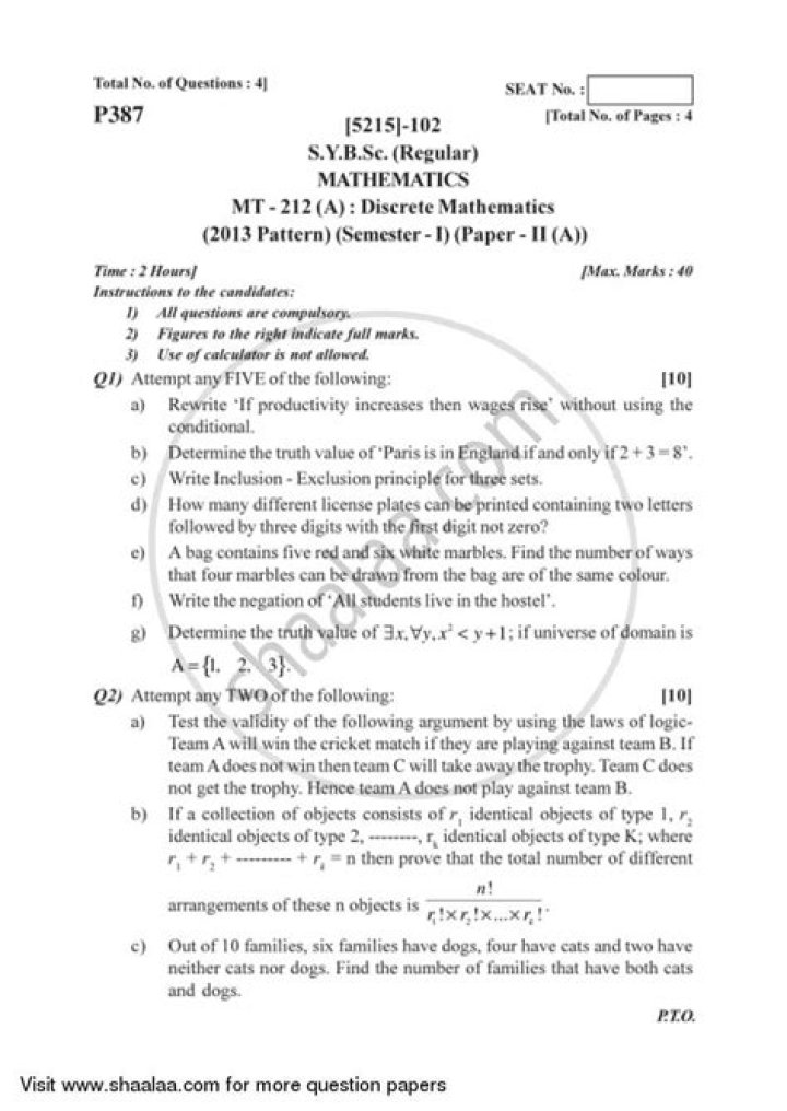SYBSC Question Paper 2013 Pattern PDF – Download Exact Exam Pattern