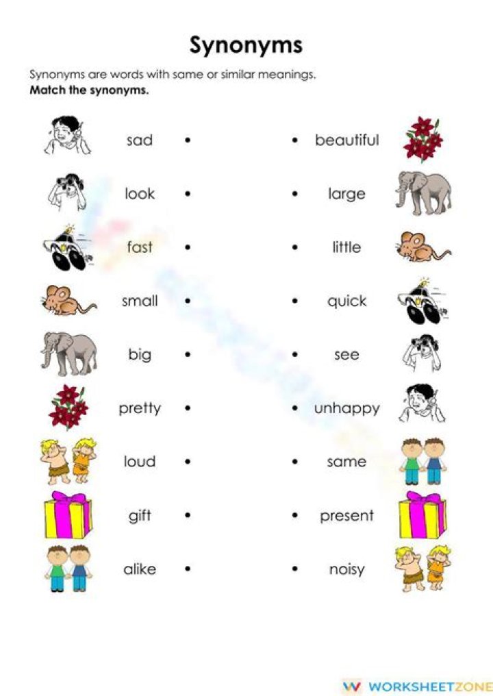 Synonyms Worksheets for Kindergarten PDF – Free Printable