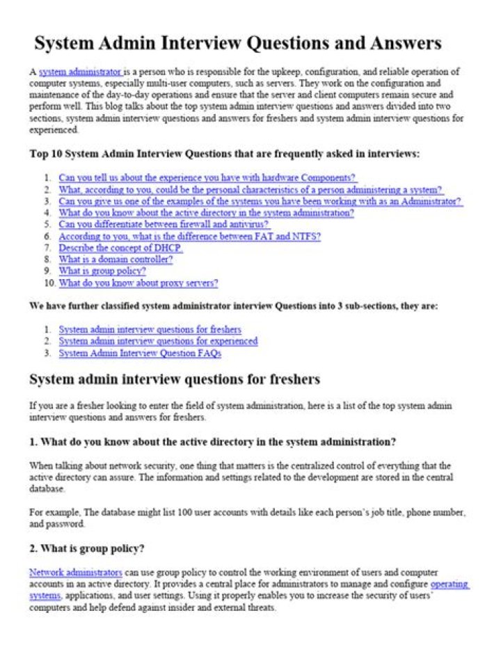 System Admin Interview Questions and Answers PDF for Success