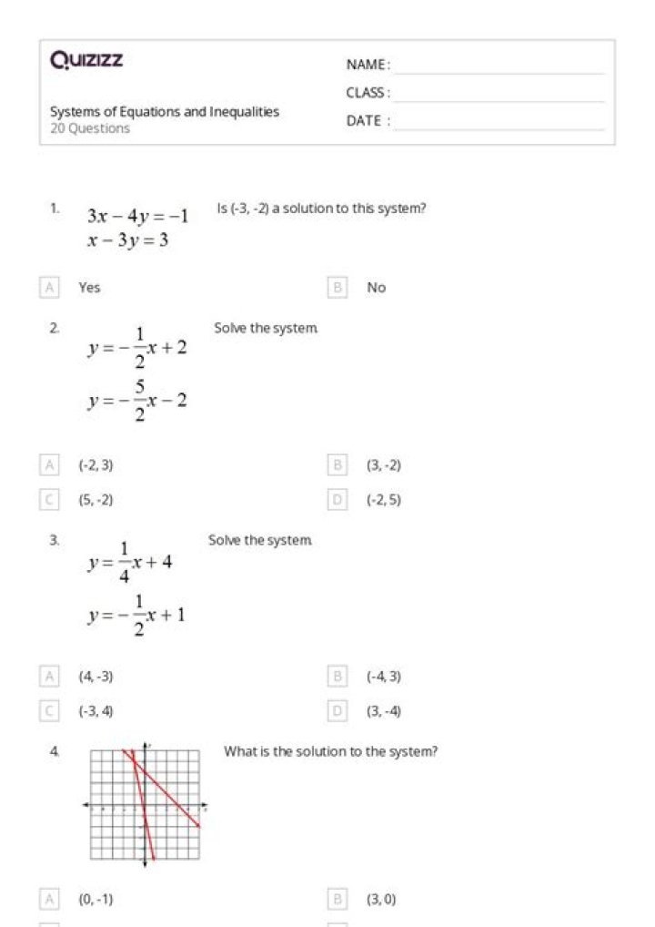 Systems of Equations and Inequalities Worksheet PDF – Practice & Solutions