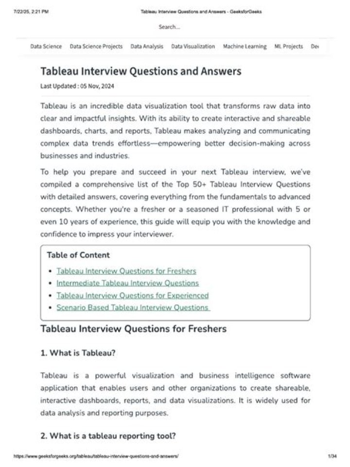 Top Tableau Interview Questions PDF for Job Success
