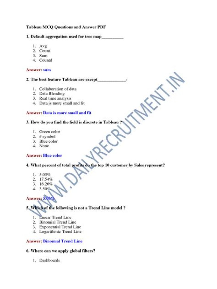 Tableau MCQ Questions & Answers PDF – Practice Now!