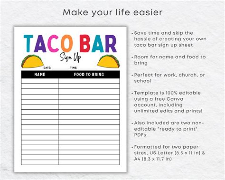 Download Free Taco Bar Sign Up Sheet PDF – Instant Access